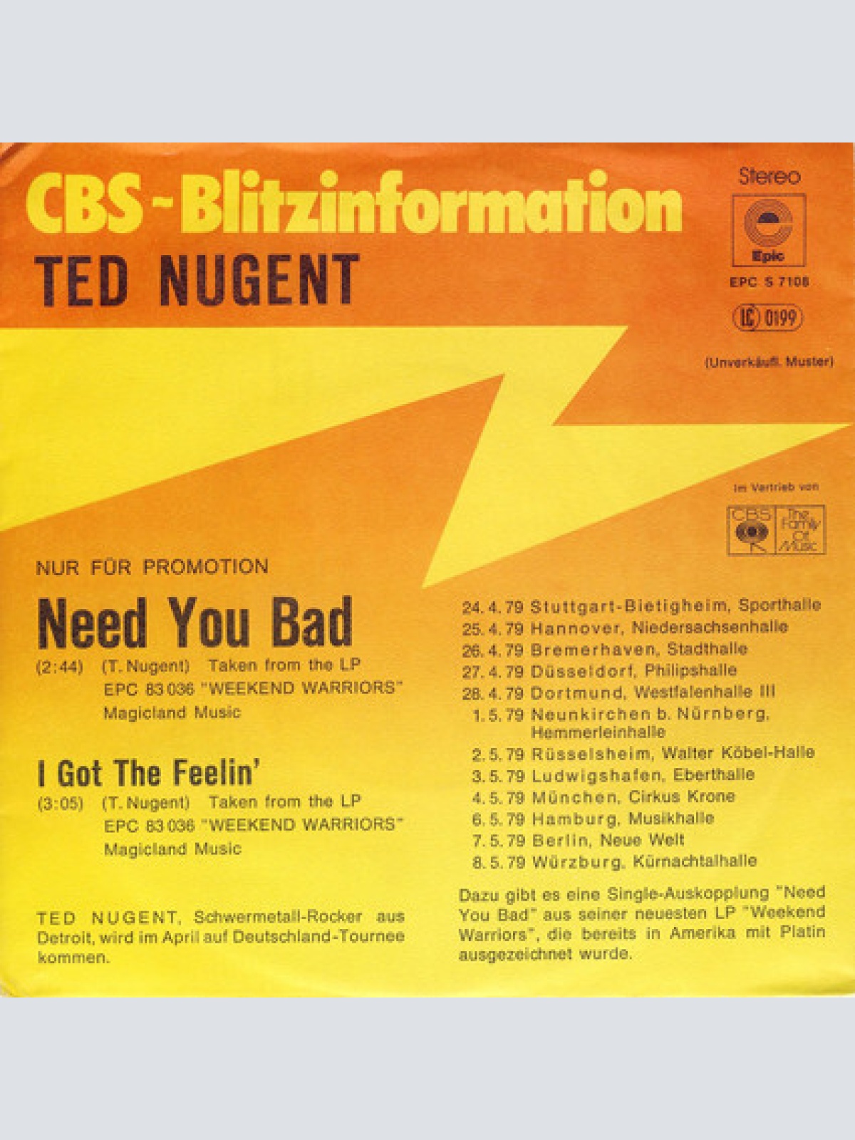 7", Single, Promo Ted Nugent - Need You Bad