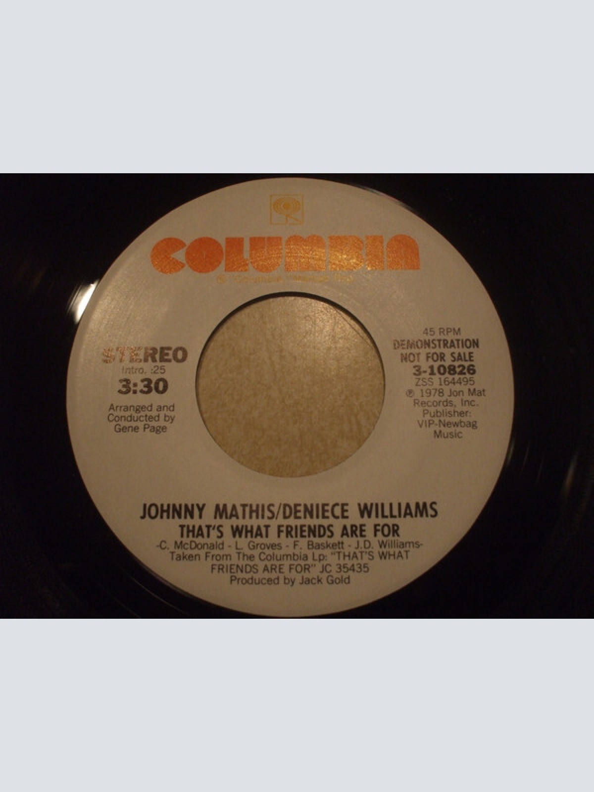 7", Single, Promo Johnny Mathis, Deniece Williams - That's What Friends Are For