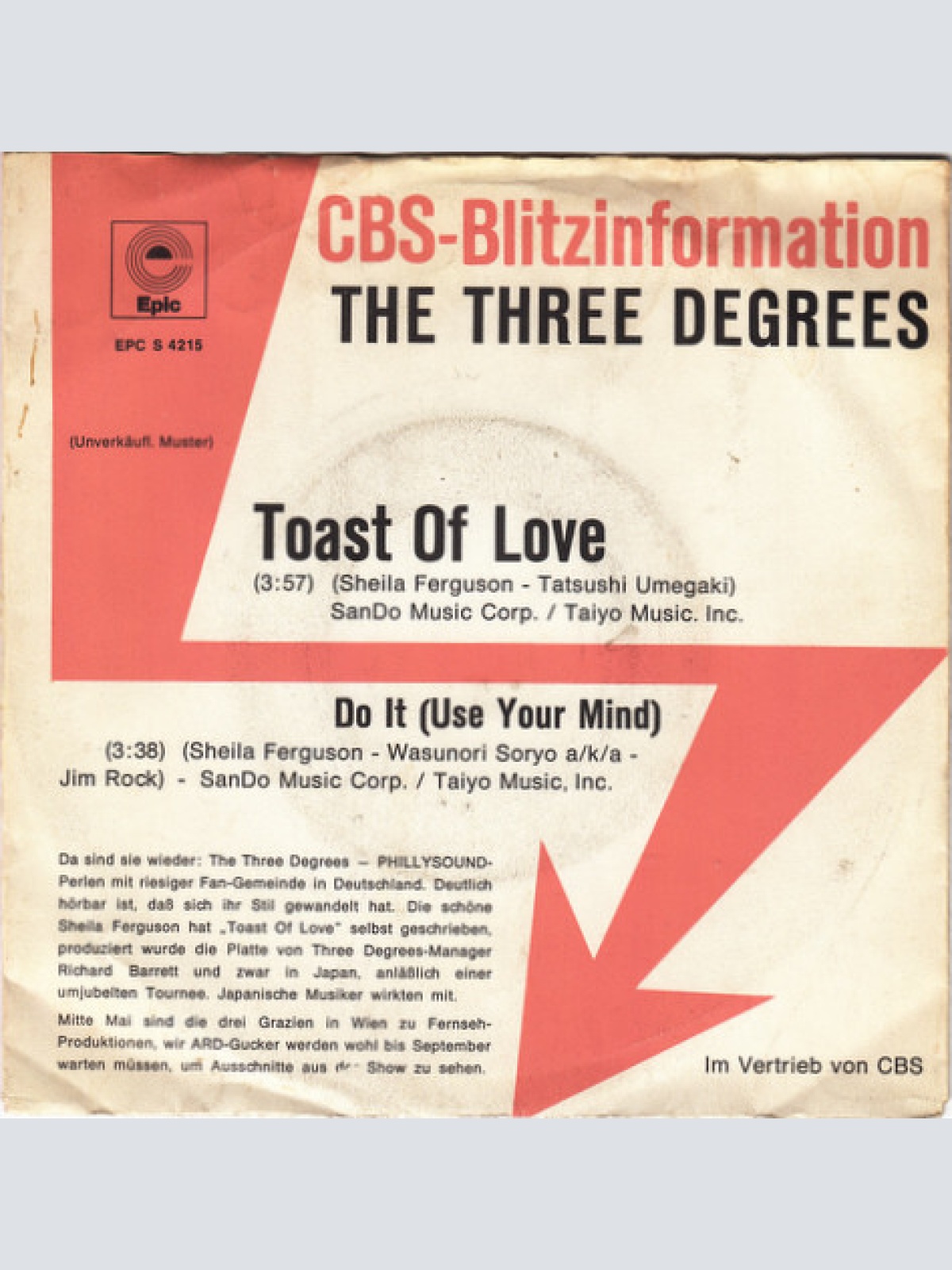 7", Single, Promo The Three Degrees - Toast Of Love