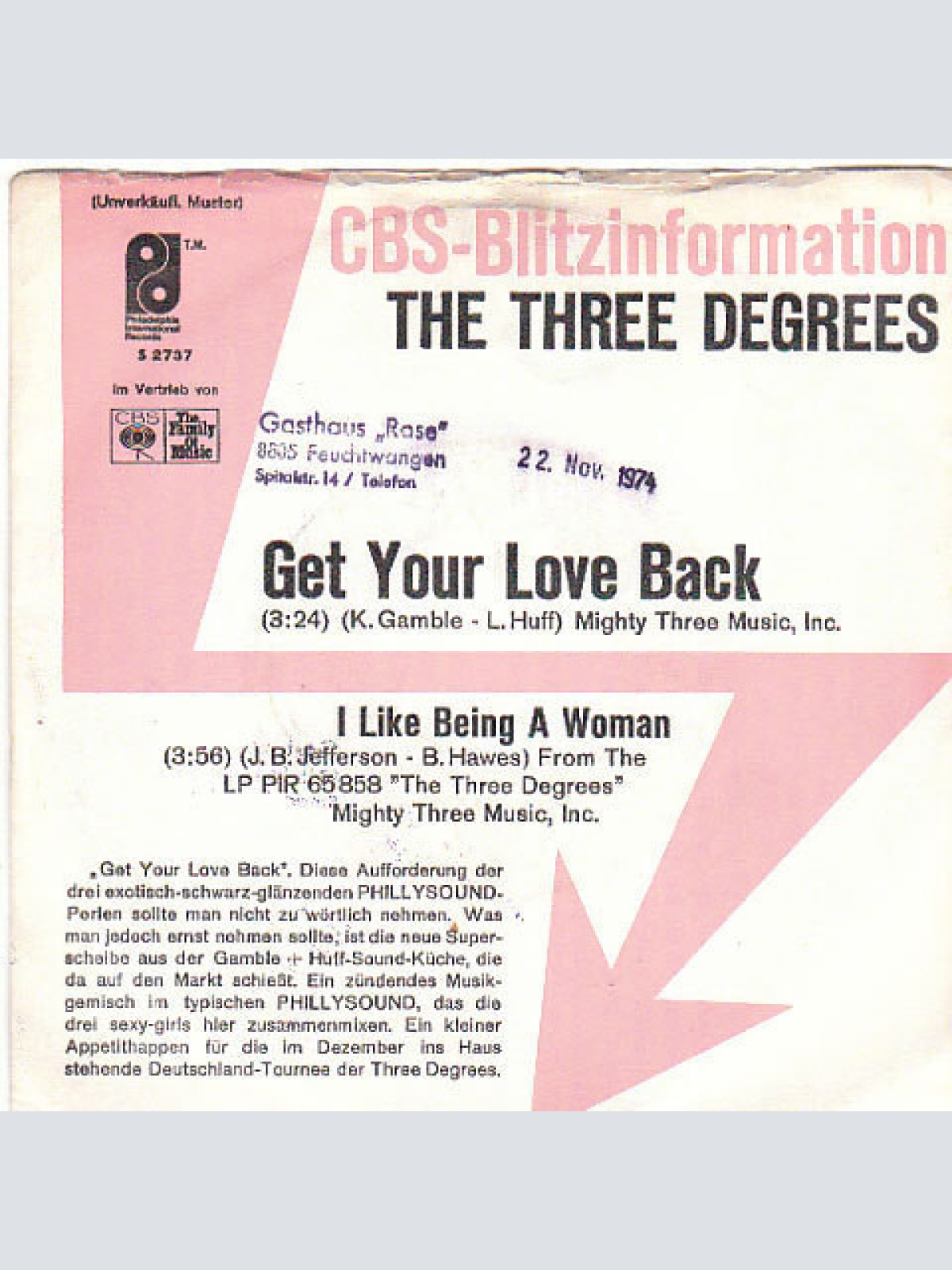 7", Promo The Three Degrees - Get Your Love Back / I Like Being A Woman