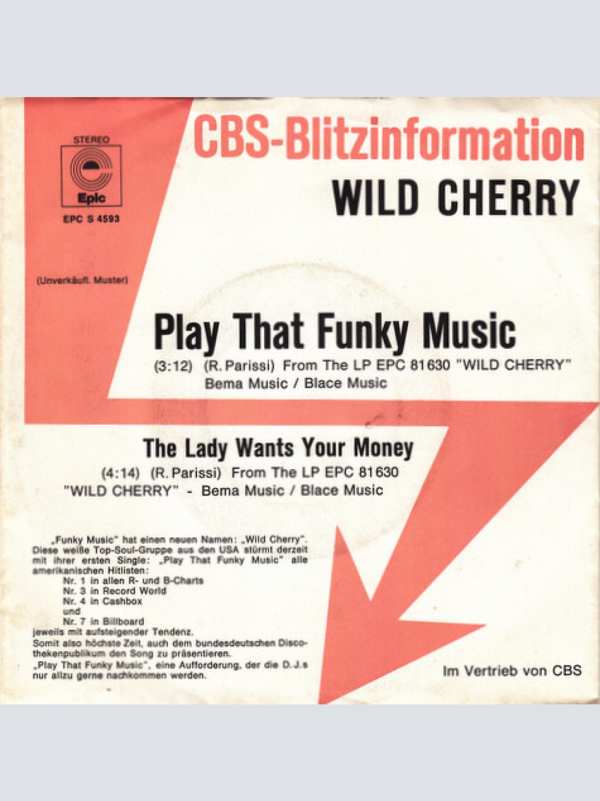 7", Single, Promo Wild Cherry - Play That Funky Music