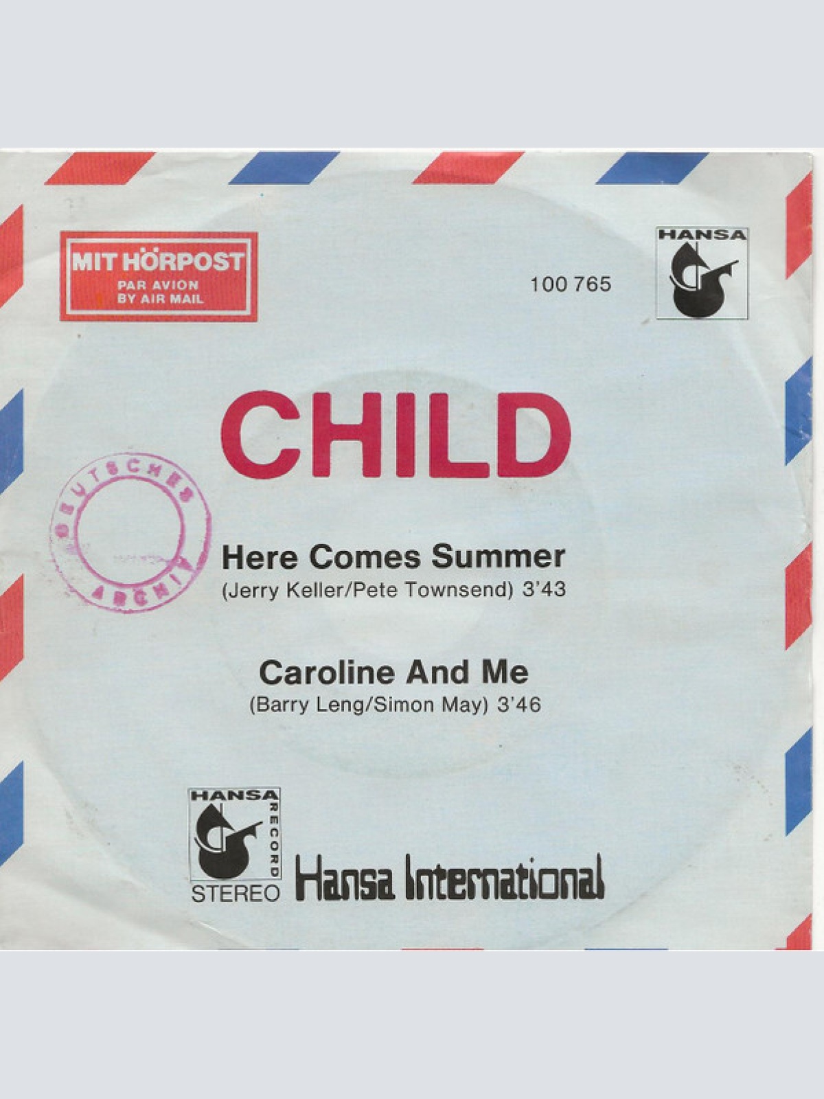 7", Single Child (2) - Here Comes Summer / Caroline And Me