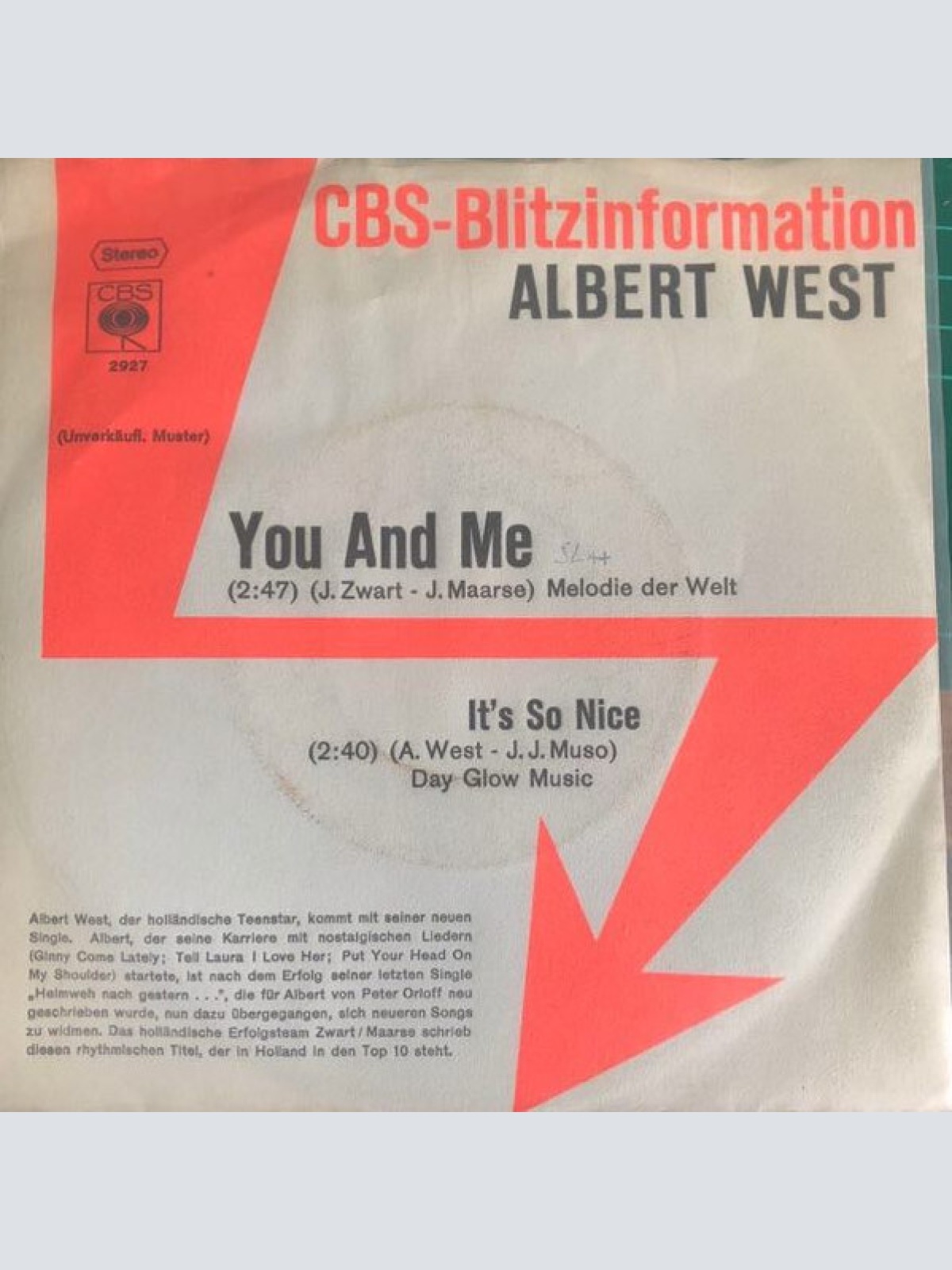 7", Promo Albert West - You And Me