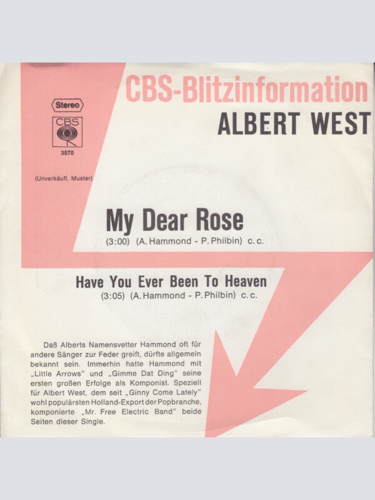 7", Single, Promo Albert West - My Dear Rose