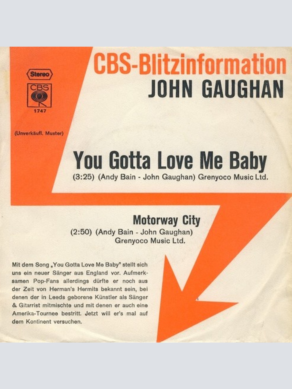 7", Single, Promo John Gaughan With The Hermits* - You Gotta Love Me Baby