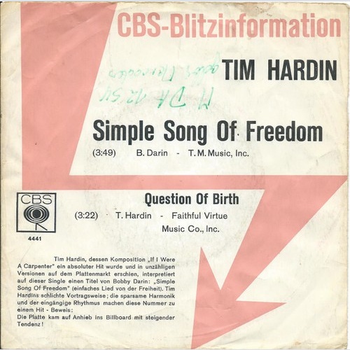 7", Promo Tim Hardin - Simple Song Of Freedom