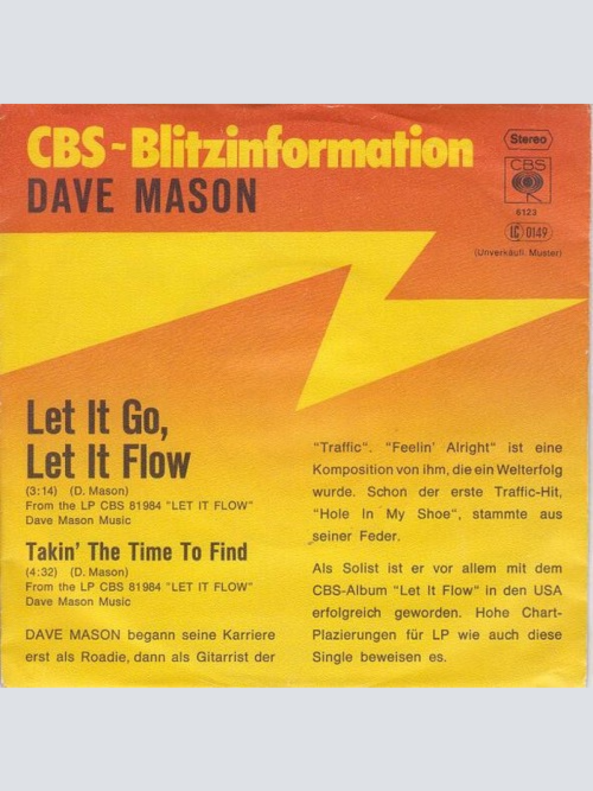 7", Single, Promo Dave Mason - Let It Go, Let It Flow