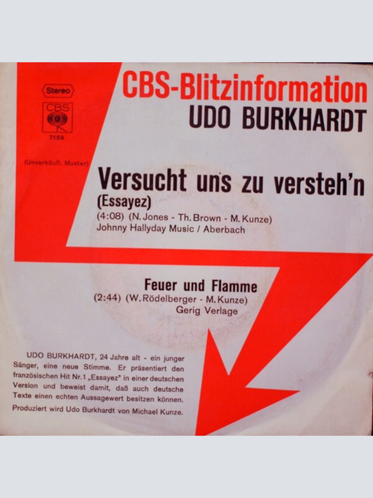7", Single, Promo Udo Burkhardt - Versucht Uns Zu Versteh'n