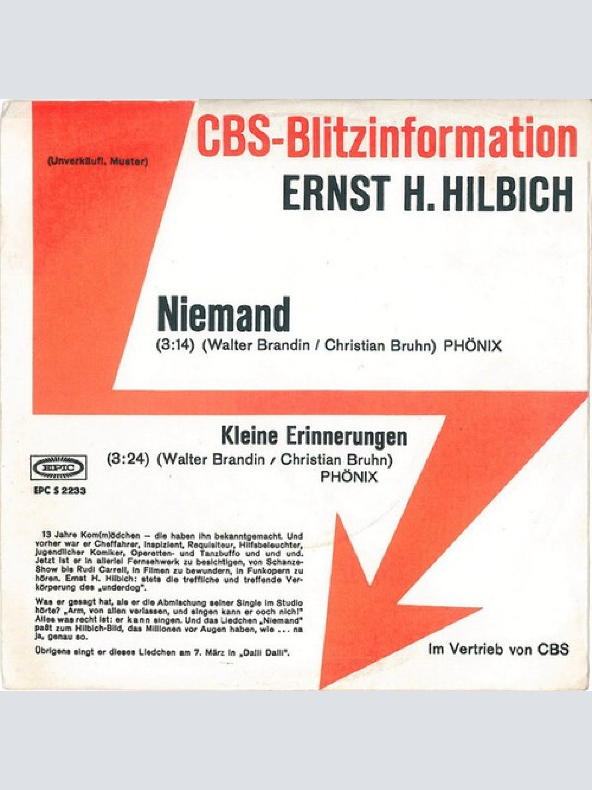 7", Single, Promo Ernst H. Hilbich* - Niemand
