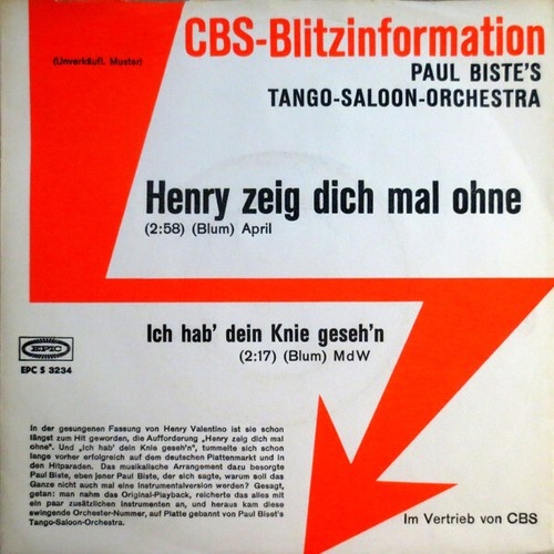 7", Single, Promo Paul Bistes Tango Saloon Orchestra - Henry Zeig Dich Mal Ohne
