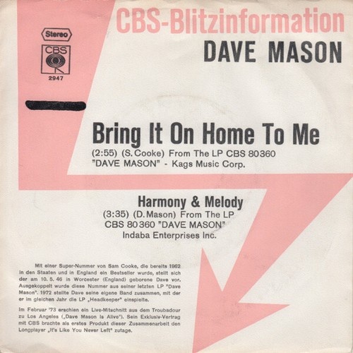 7", Single, Promo Dave Mason - Bring It On Home To Me