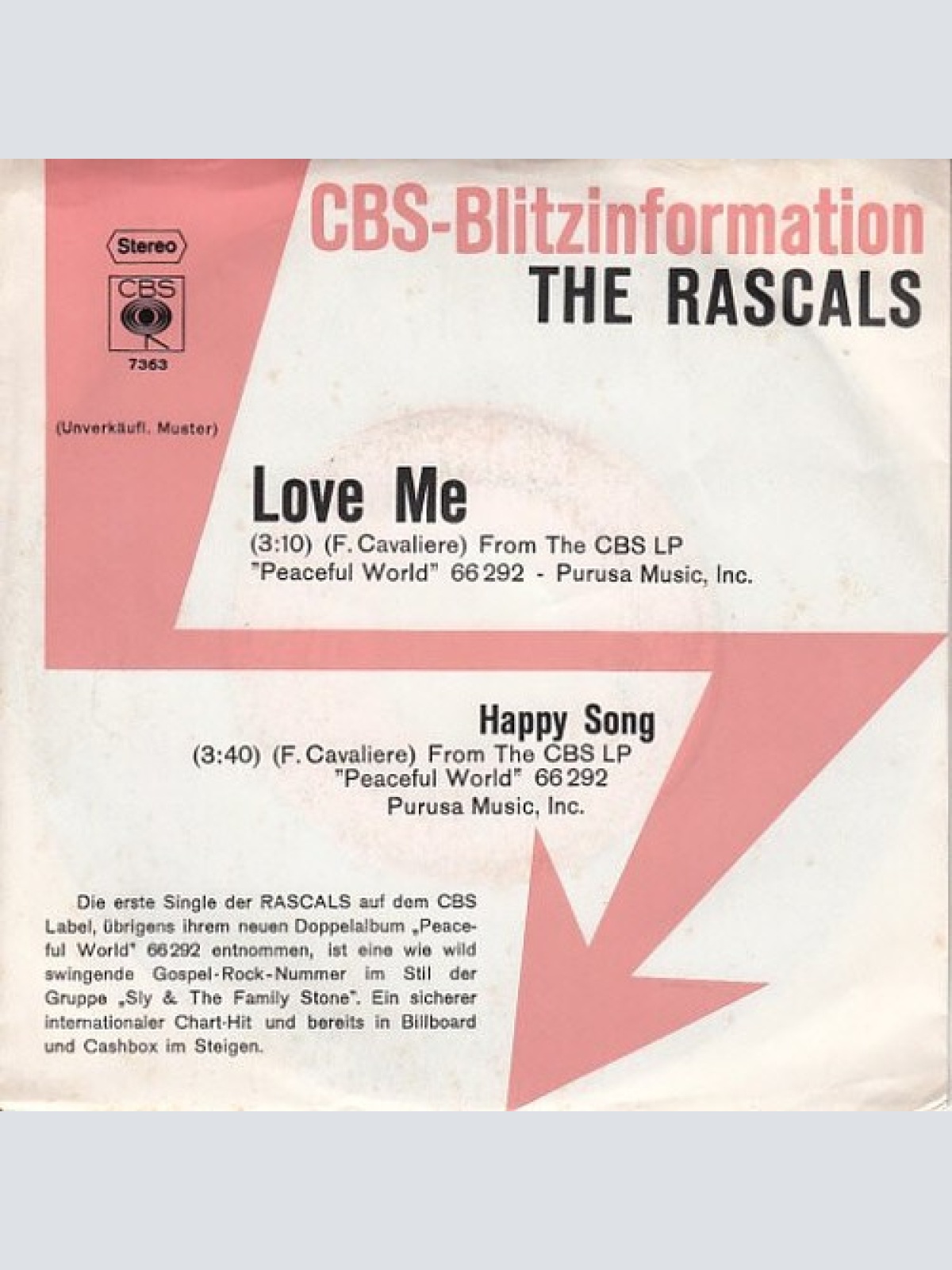 7", Single, Promo The Rascals - Love Me