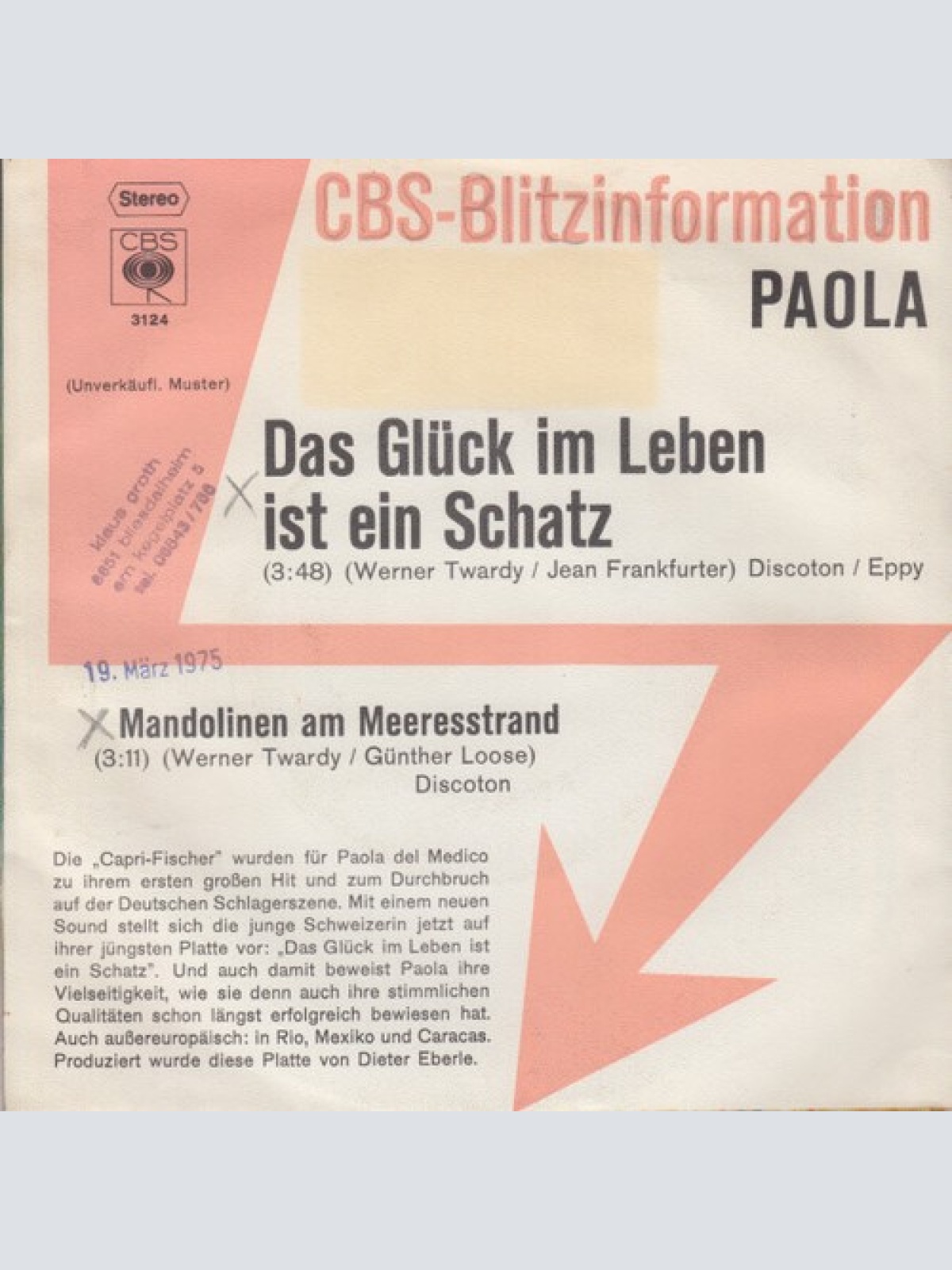 7", Single, Promo Paola (2) - Das Glück Im Leben Ist Ein Schatz
