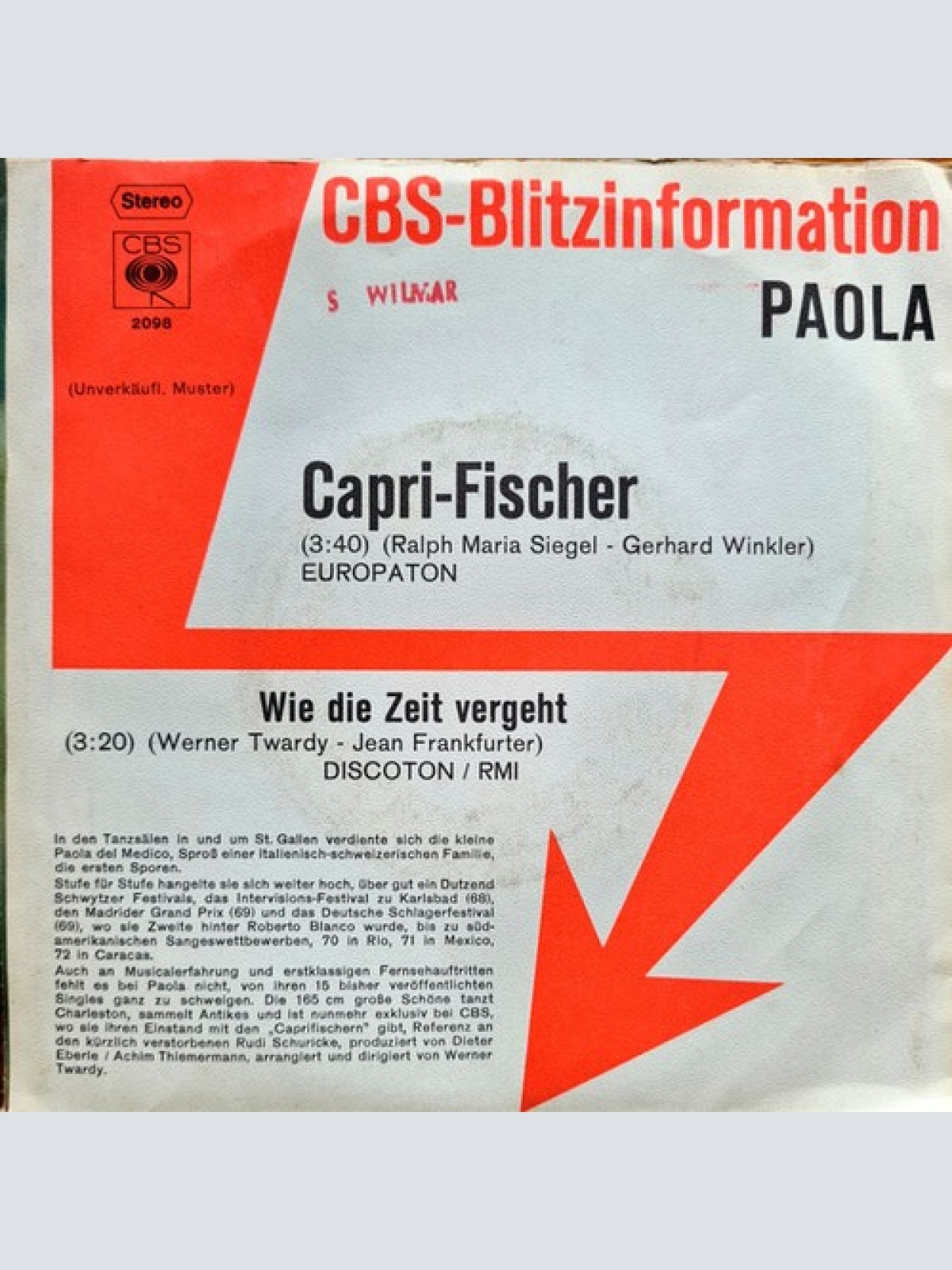 7", Single, Promo Paola (2) - Capri-Fischer