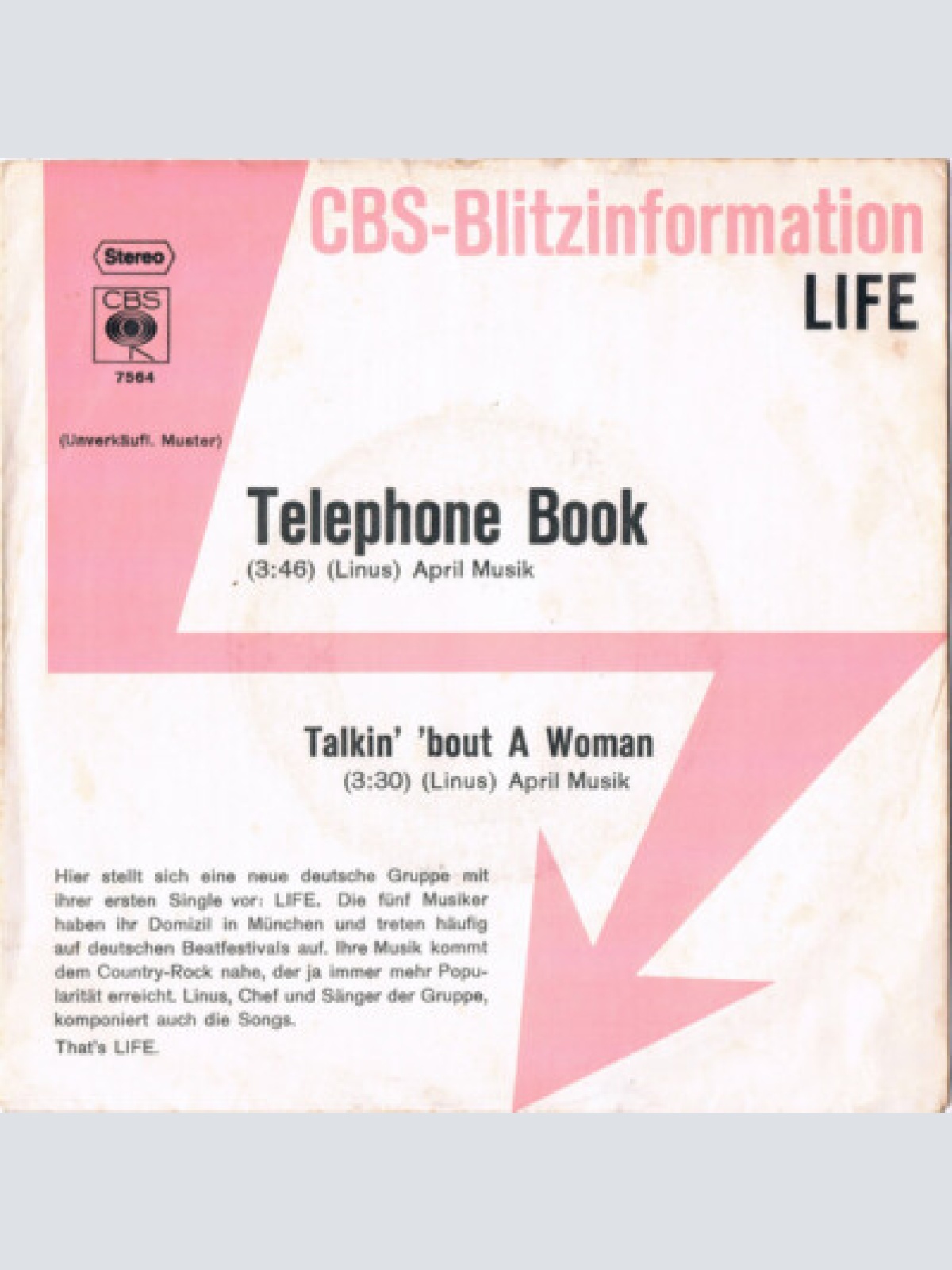 7", Single, Promo Life (31) - Telephone Book / Talkin' 'Bout A Woman