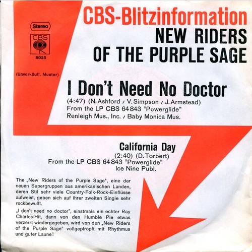 7", Single, Promo New Riders Of The Purple Sage - I Don't Need No Doctor
