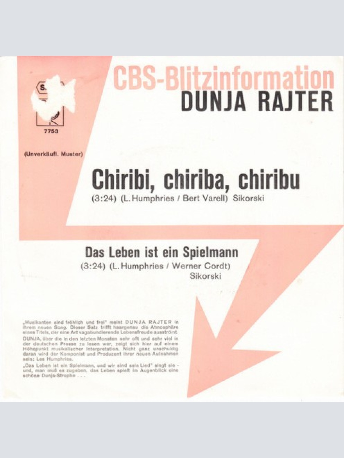 7", Single, Promo Dunja Rajter - Chiribi, Chiriba, Chiribu