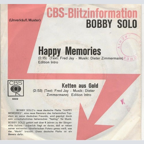 7", Promo Bobby Solo - Happy Memories