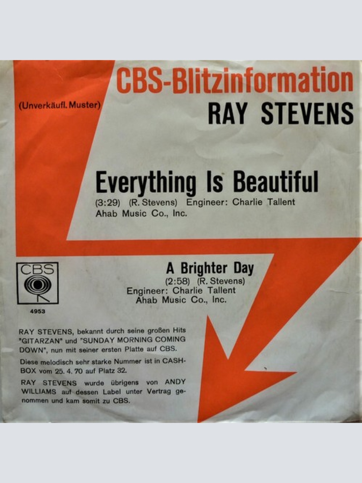 7", Promo Ray Stevens - Everything Is Beautiful