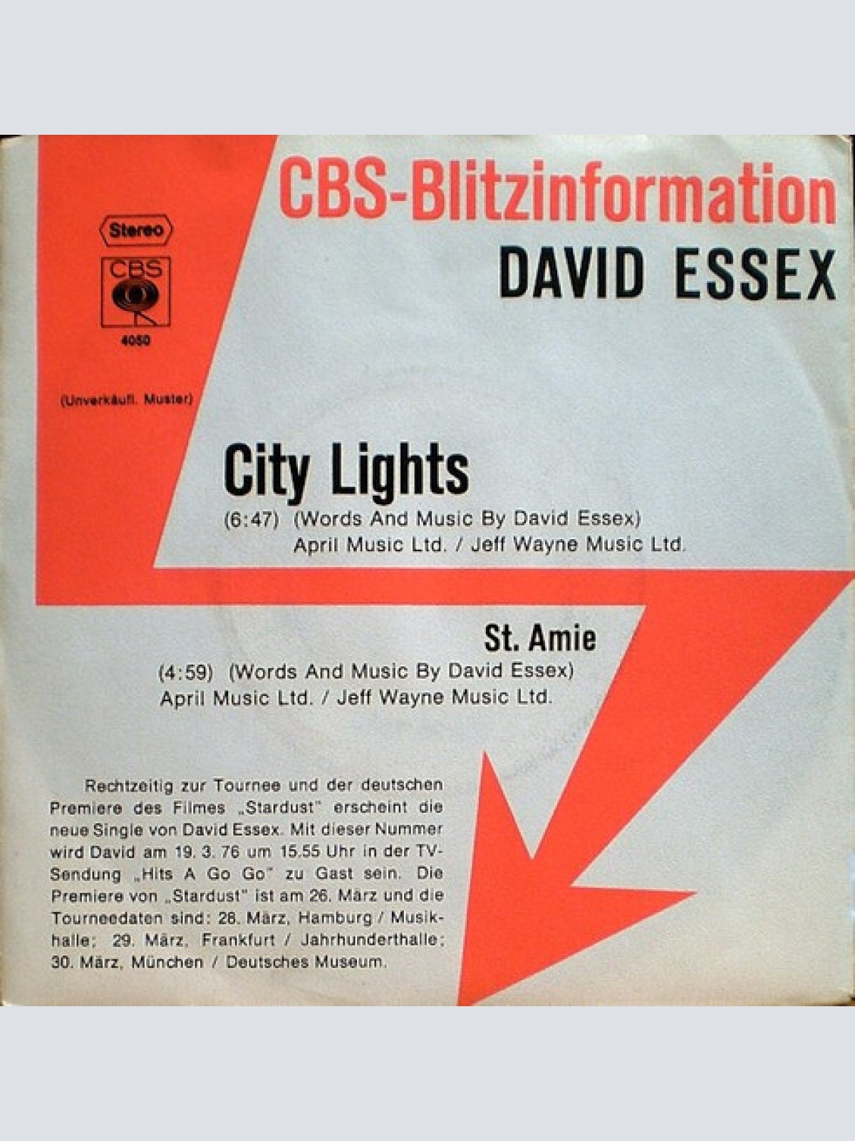 7", Single, Promo David Essex - City Lights