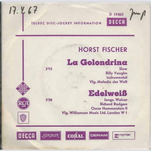 7", Promo Horst Fischer - La Golondria / Edelweiß