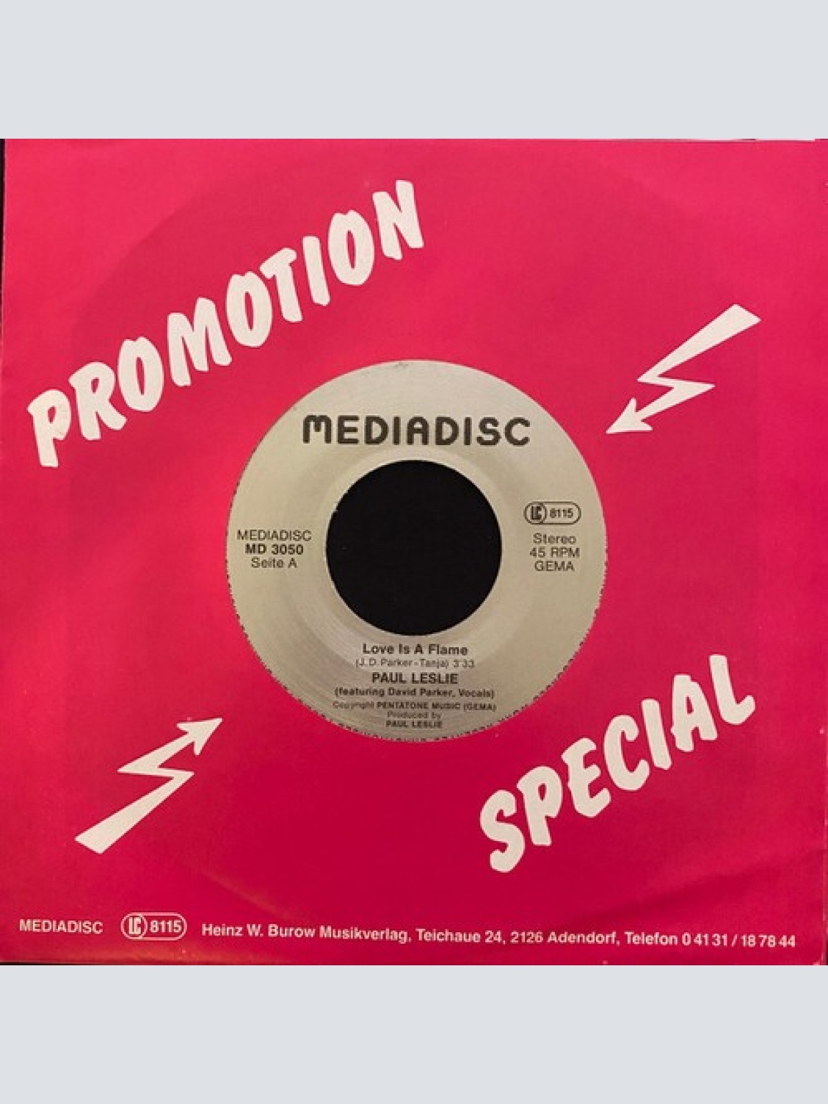 7", Single Paul Leslie - Love Is A Flame / I Believe