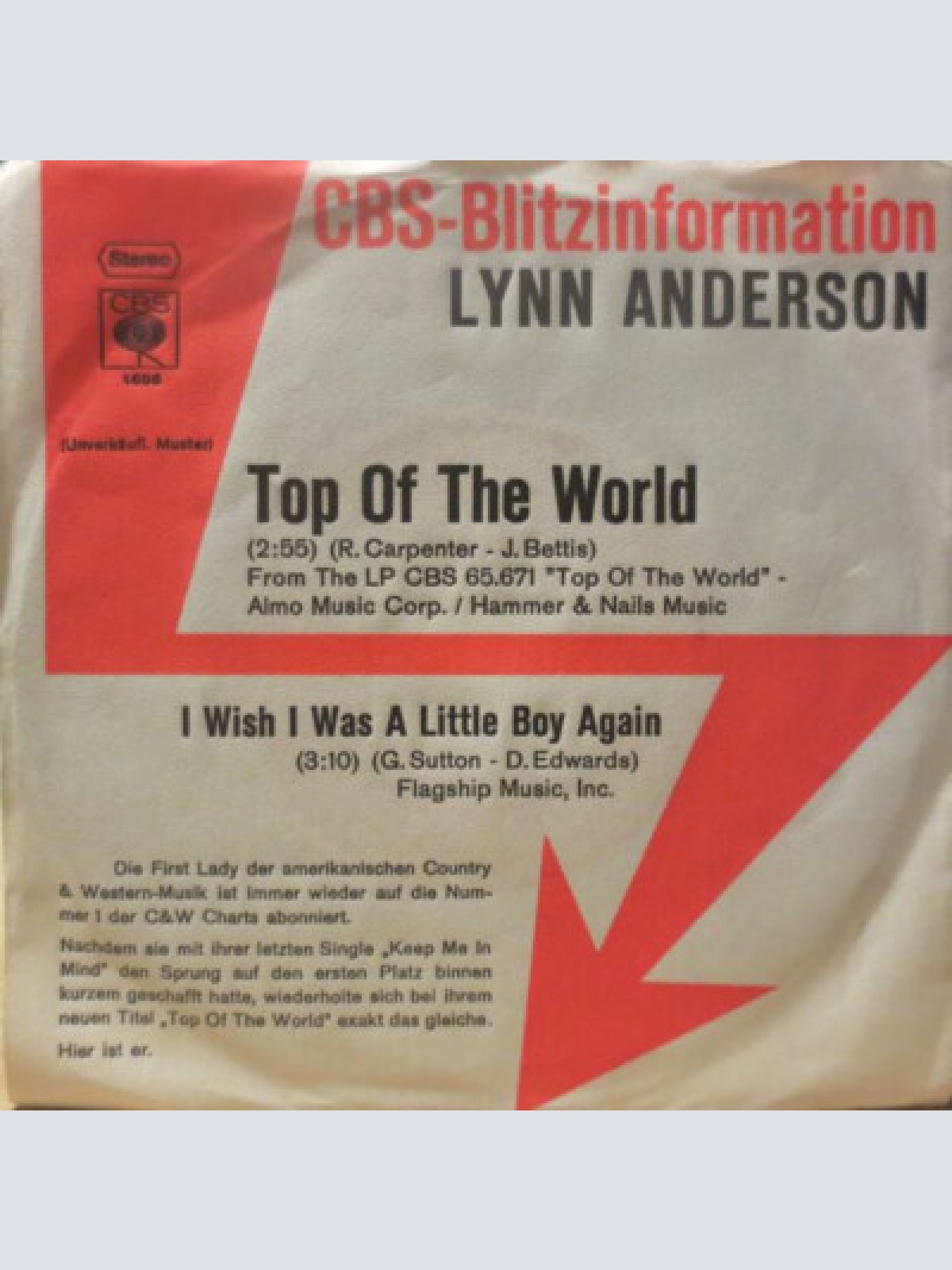 7", Single, Promo Lynn Anderson - Top Of The World