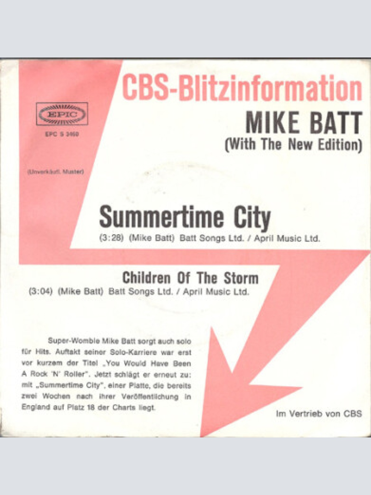 7", Single, Promo Mike Batt - Summertime City