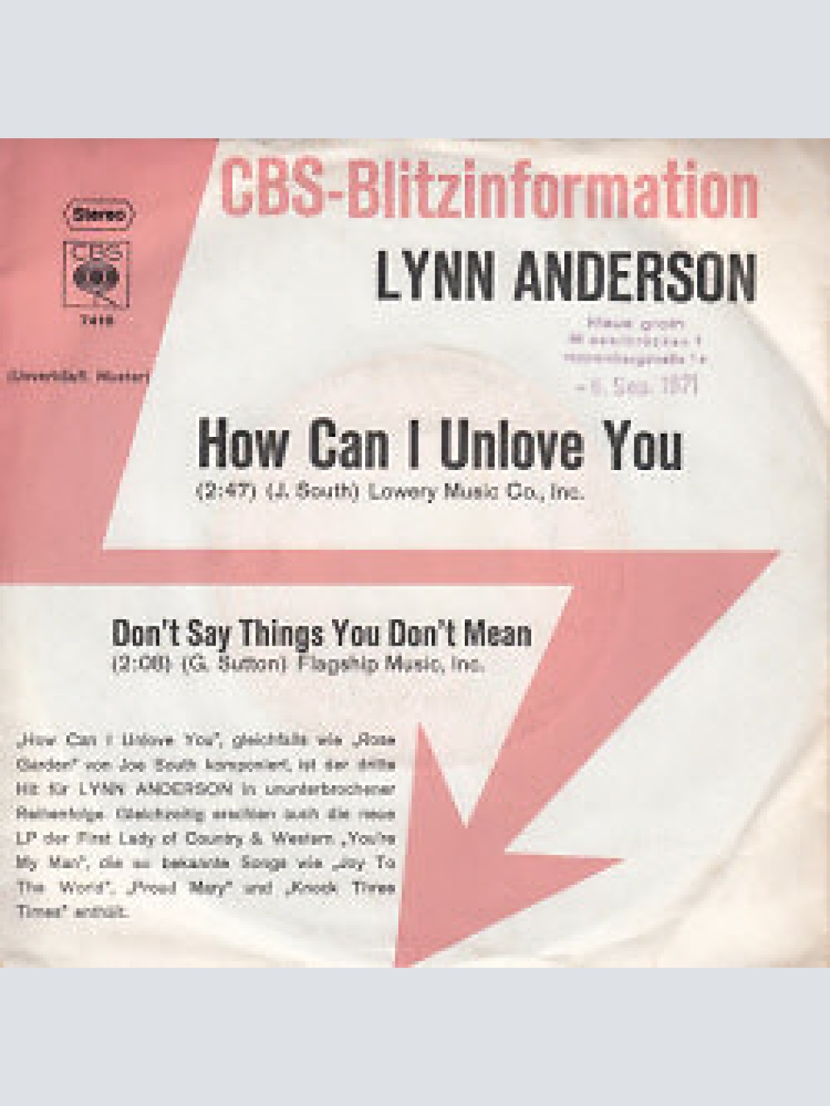 7", Single, Promo Lynn Anderson - How Can I Unlove You