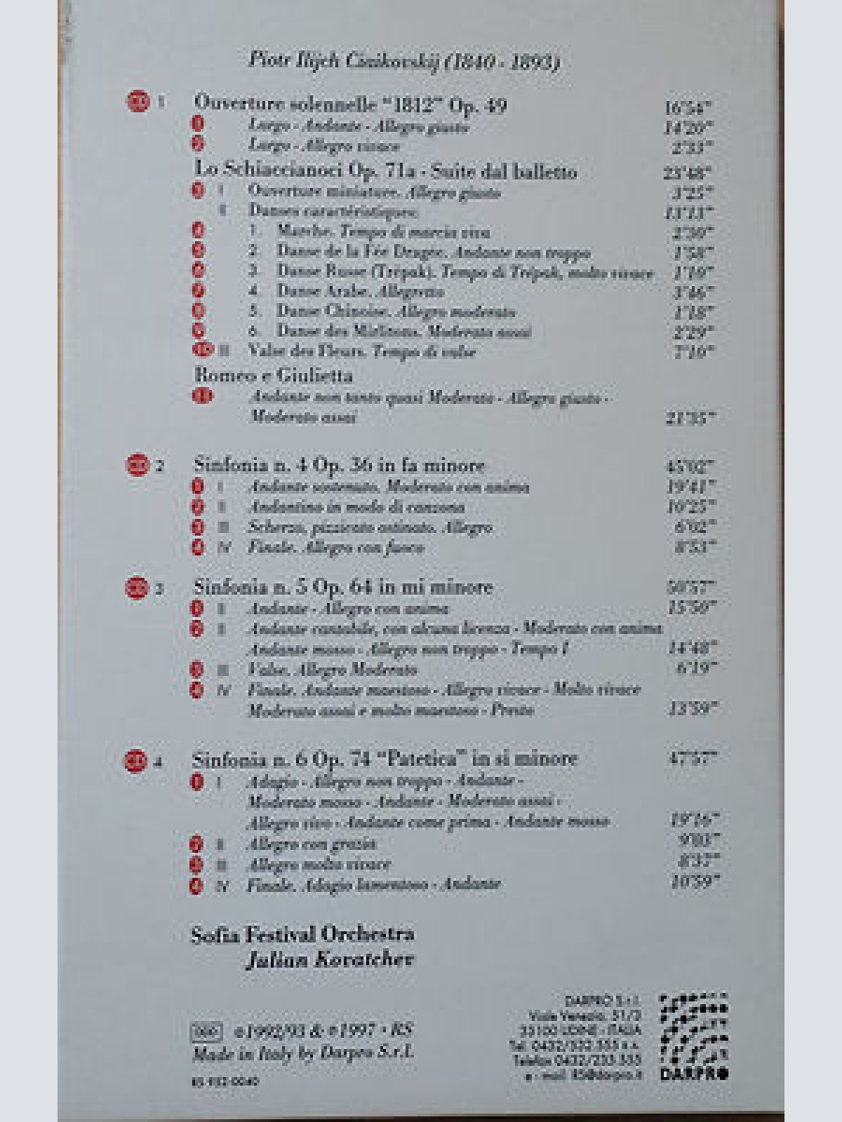 CD--PIOTR ILIJCH CIAIKOVSKIJ--SINFONIE 4 5E 6 --OVERTOURE--4 CD SET