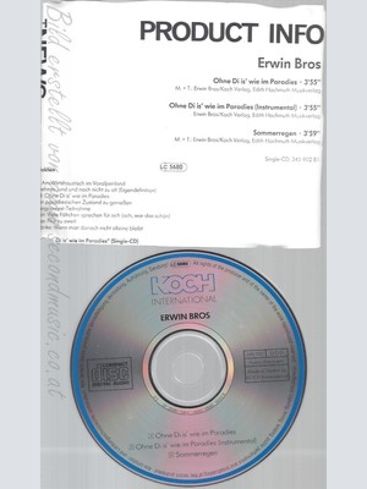 CD--ERWIN BROS--OHNE DI IS WIE IM PARADIES--PROMO