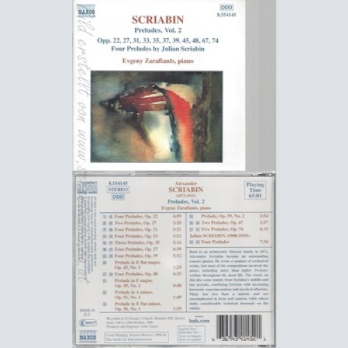 CD--EVGENY ZARAFIANTS UND ALEXANDER SCRIABIN -- -- -- PRELUDES VOL. 2