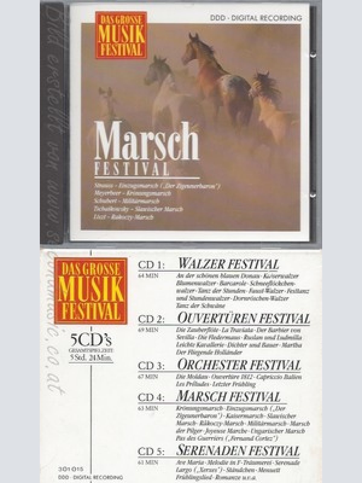 CD--DAS GROSSE MUSIK FESTIVAL--5CD SET--WALZER-OUVERTÜREN--ORCHESTER--MÄRSCHE-SE