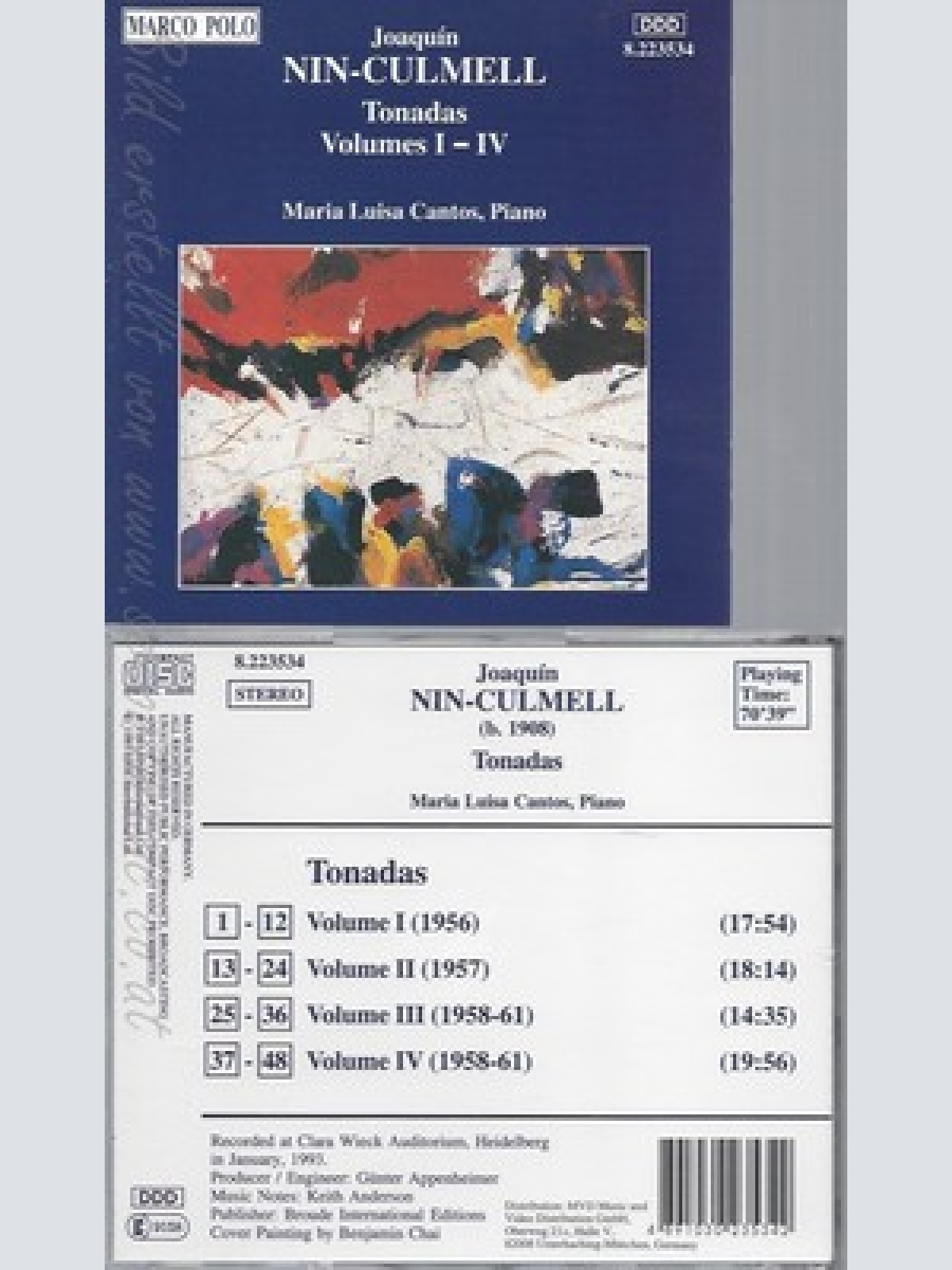 CD--JOAQUIM MARIA NIN--1993-- IMPORT -- TONADAS