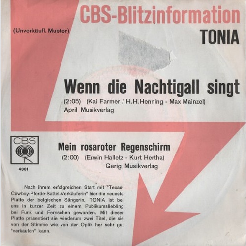 7", Single Tonia (3) - Wenn Die Nachtigall Singt / Mein Rosaroter Regenschirm