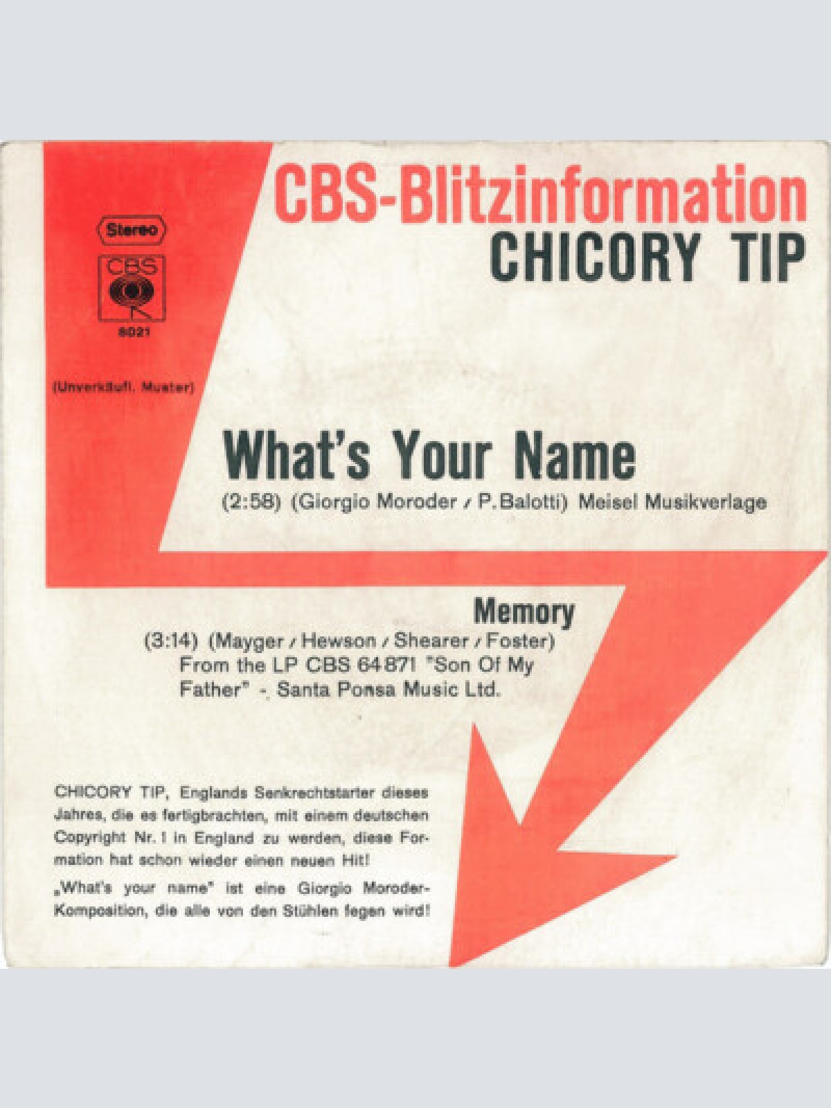 7", Single, Promo Chicory Tip - What's Your Name