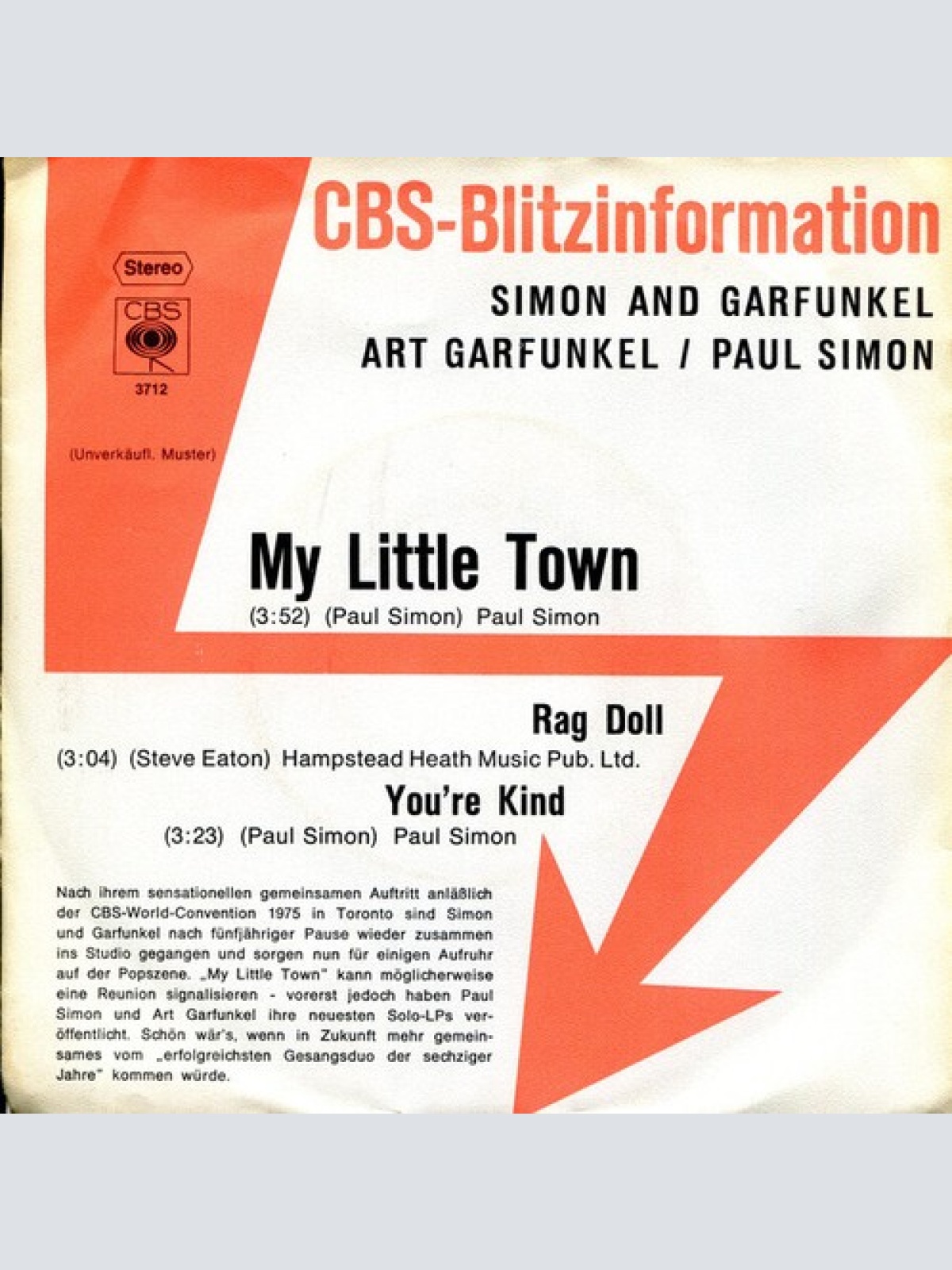 7", Single, Promo Simon And Garfunkel* / Art Garfunkel / Paul Simon - My Litt...