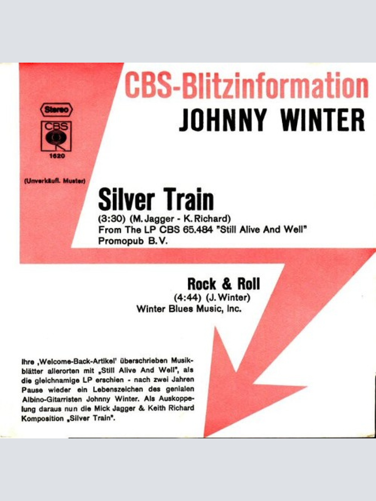 7", Single, Promo Johnny Winter - Silver Train