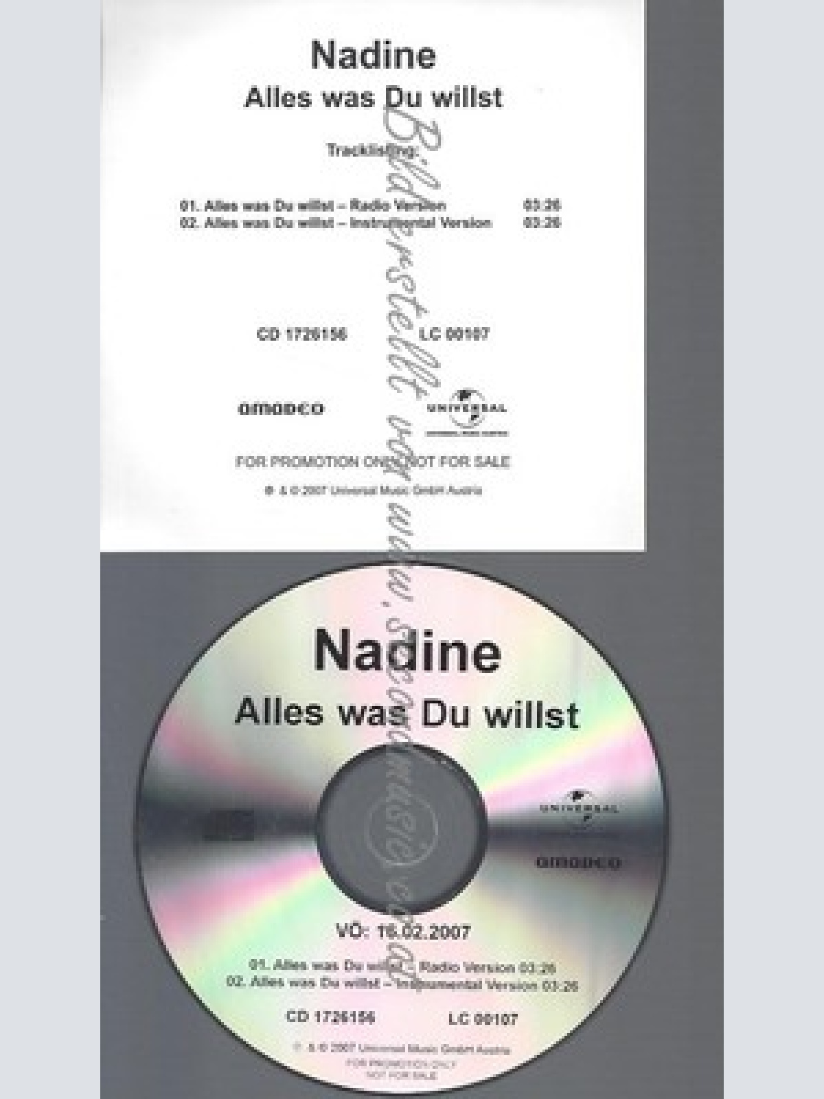 PROMO CD--NADINE--ALLES WAS DU WILLST--2TR
