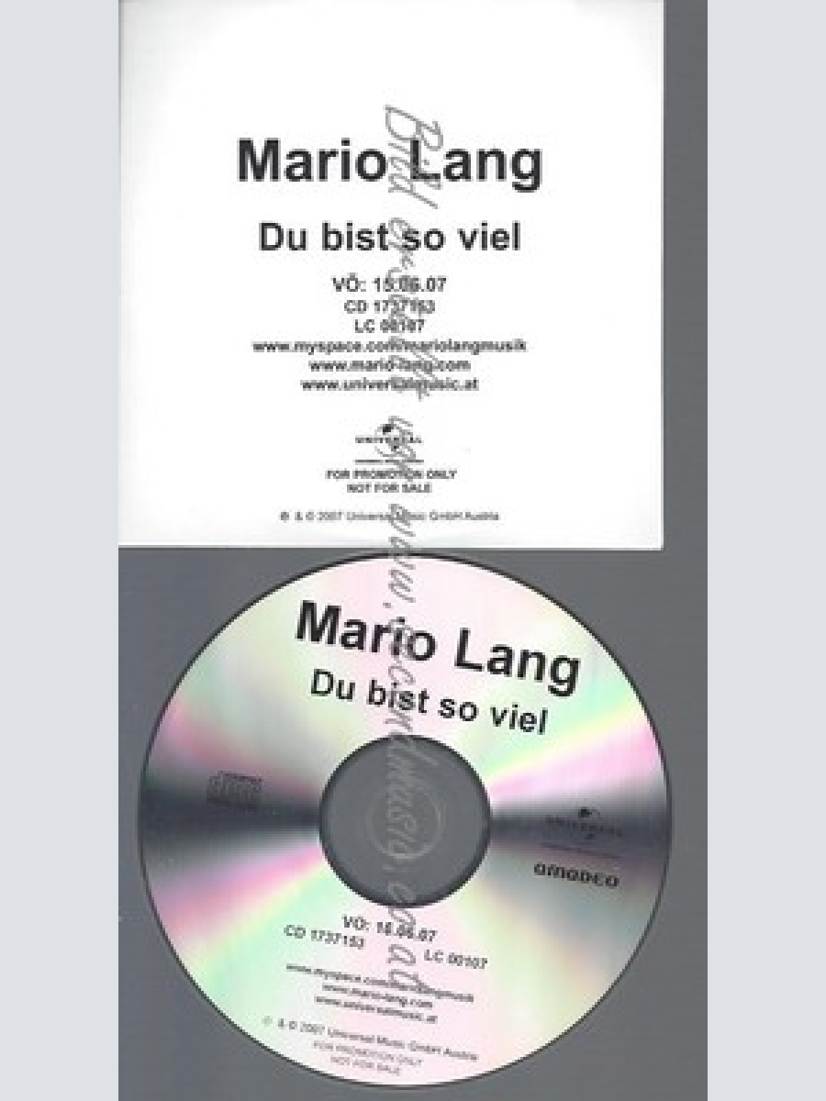 PROMO CD--MARIO LANG--DU BIST SO VIEL