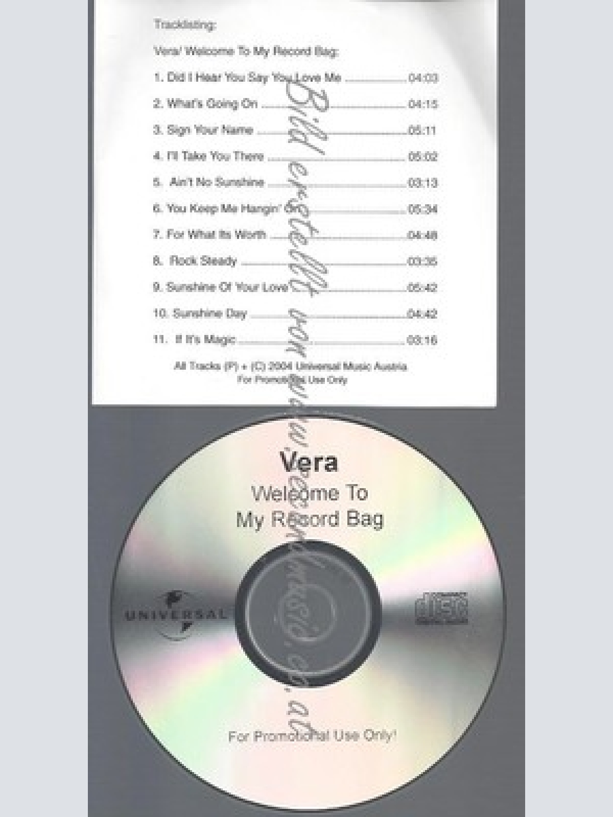 PROMO CD--VERA--WELCOME TO MY RECORD BAG--11 TR