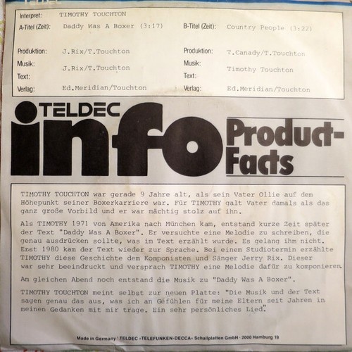 7", Single, Promo Timothy Touchton - Daddy Was A Boxer / Country People