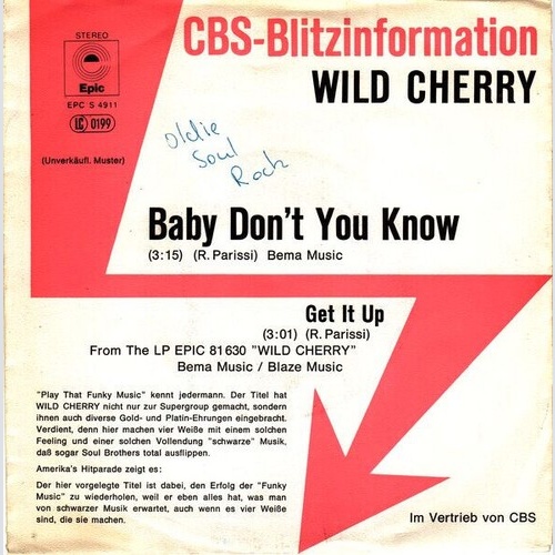 7", Single, Promo Wild Cherry - Baby Don't You Know