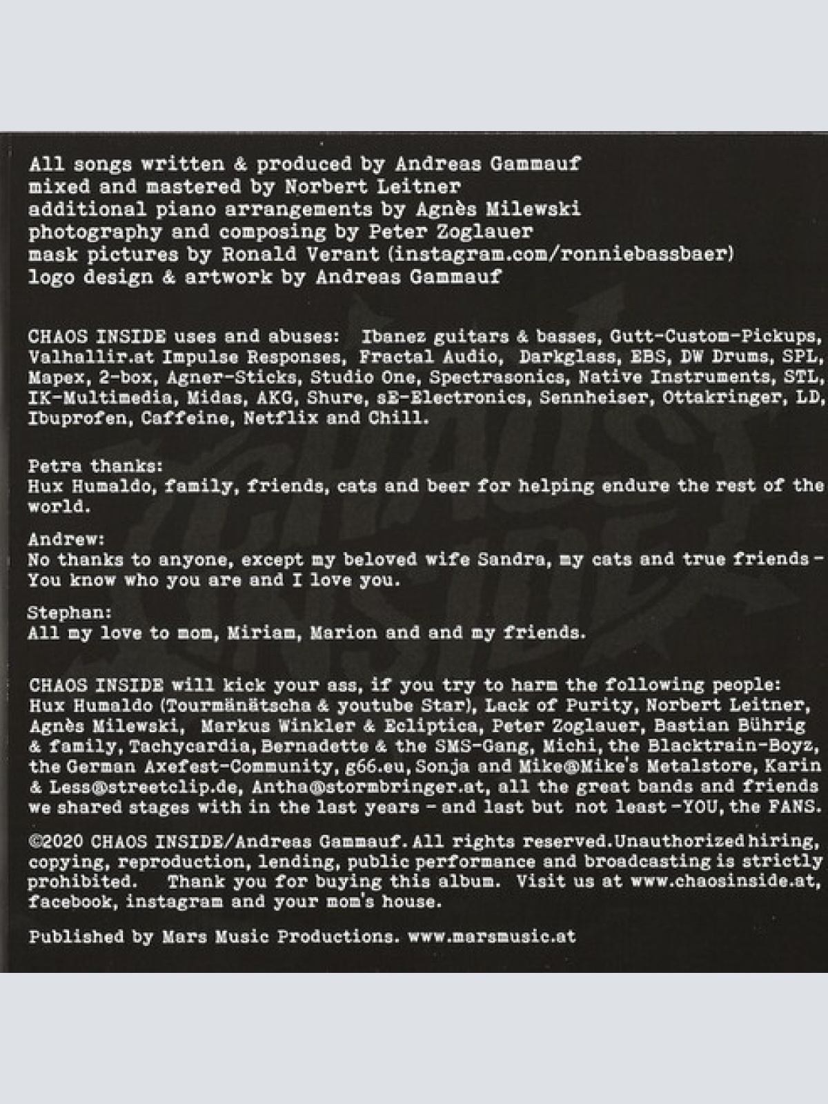 CD, Album Chaos Inside - AN602