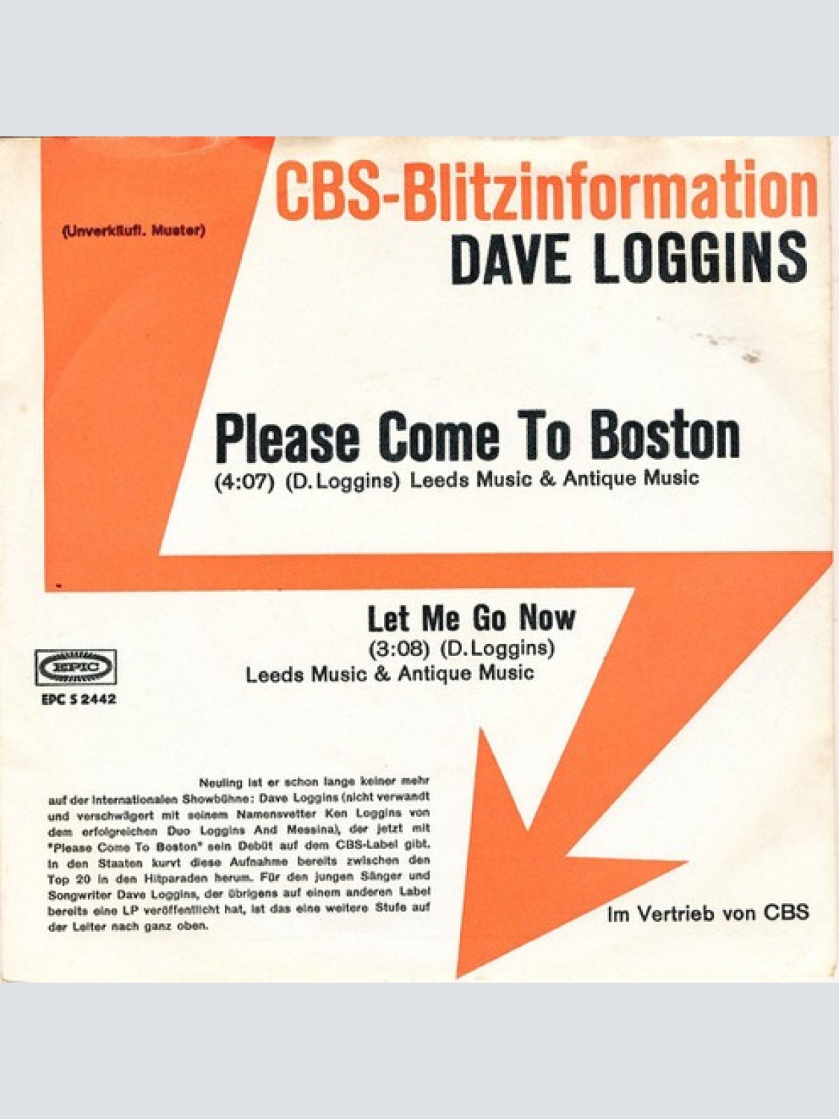 7", Single, Promo Dave Loggins - Please Come To Boston