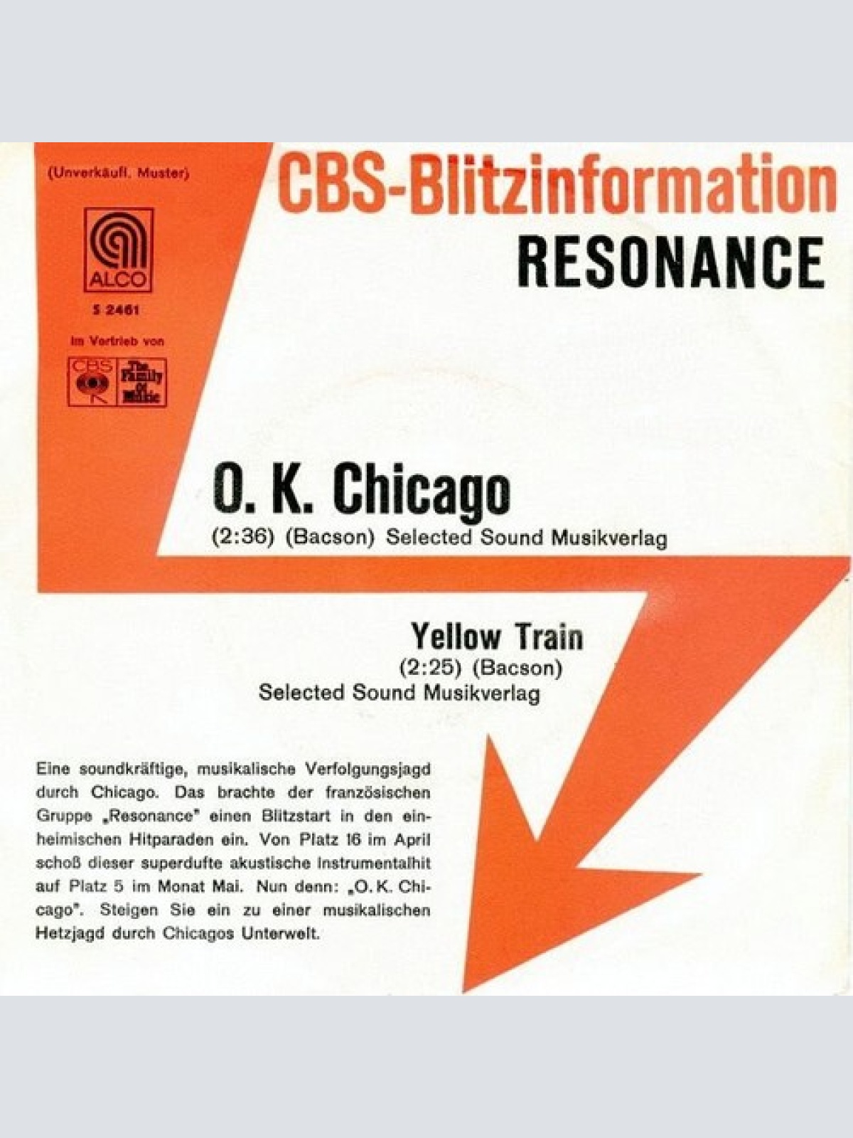 7", Single, Promo Resonance* - O. K. Chicago / Yellow Train