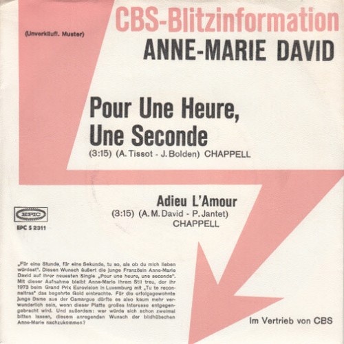 7", Single, Promo Anne-Marie David - Pour Une Heure, Une Seconde