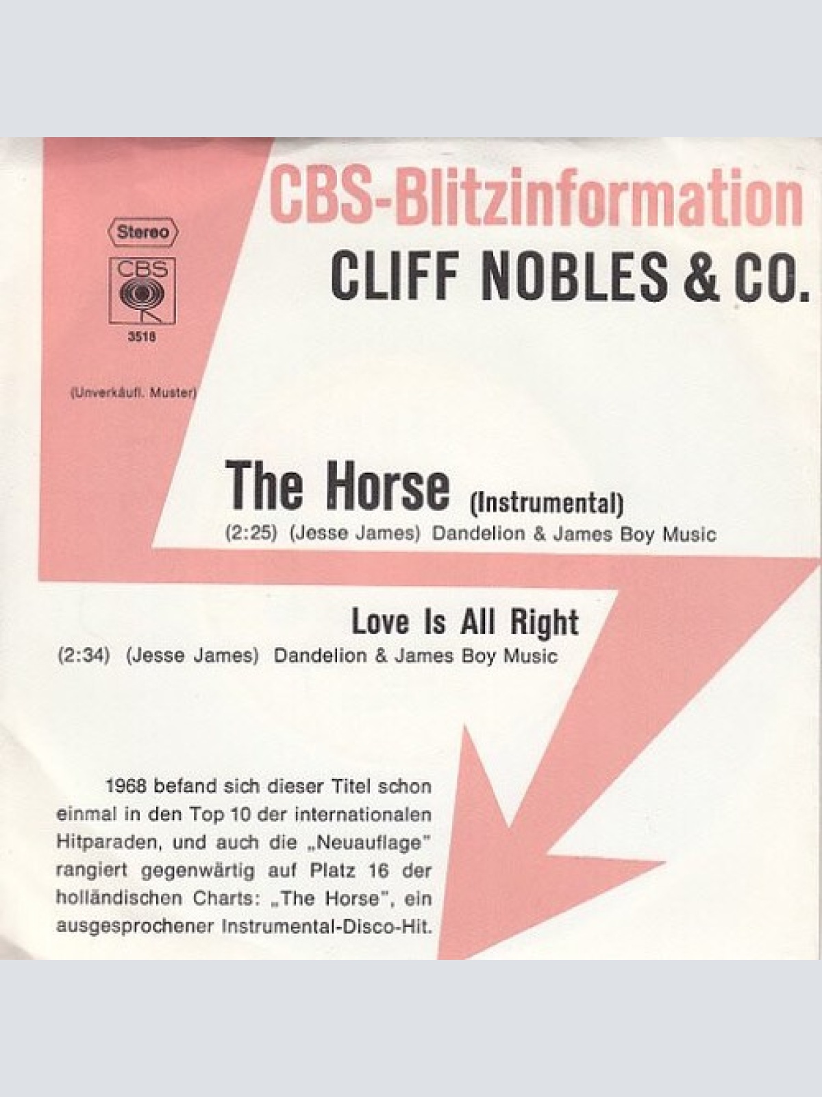 7", Single, Promo Cliff Nobles & Co - The Horse