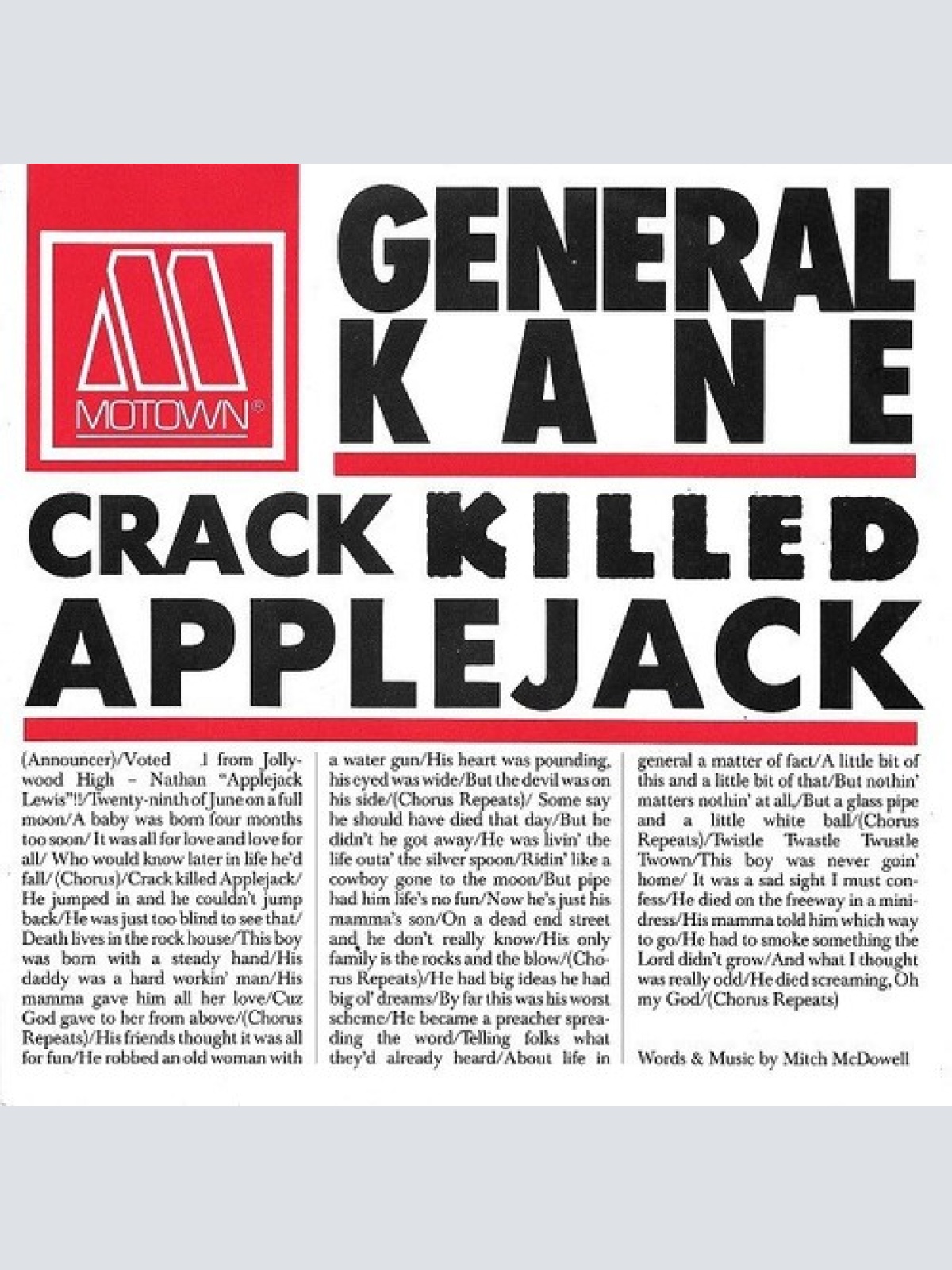 7", Single General Kane - Crack Killed Applejack