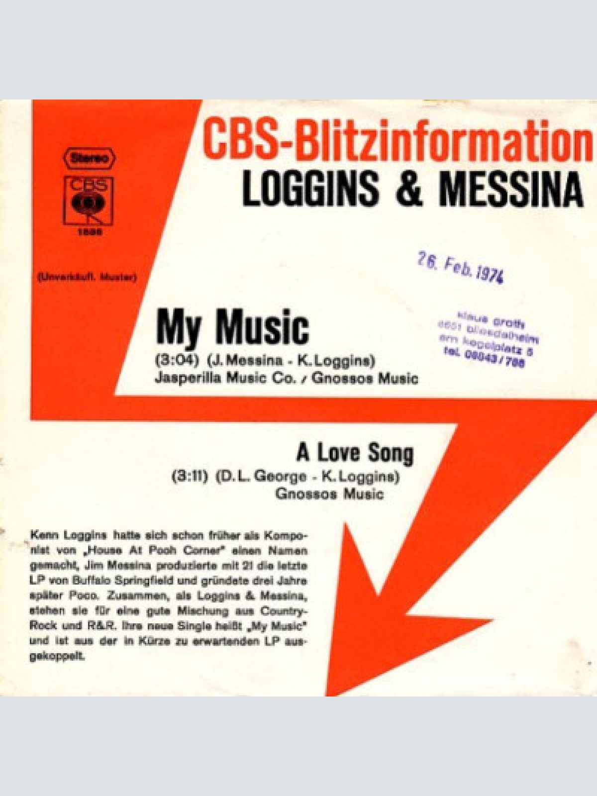 7", Single, Promo Loggins & Messina* - My Music